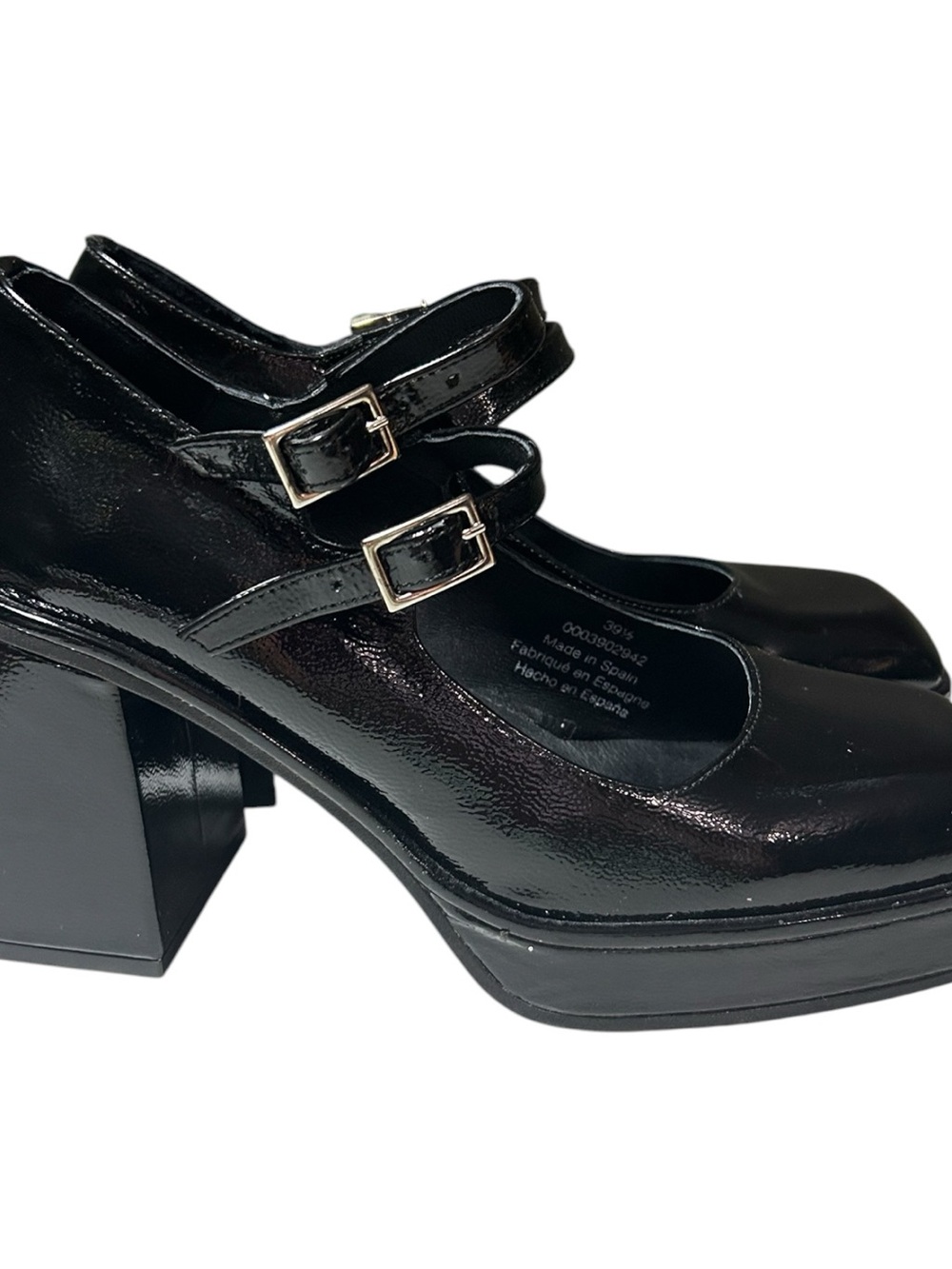 Free People Black Patent Double-Strap Block Heel Mary Janes size 39.5 (9)